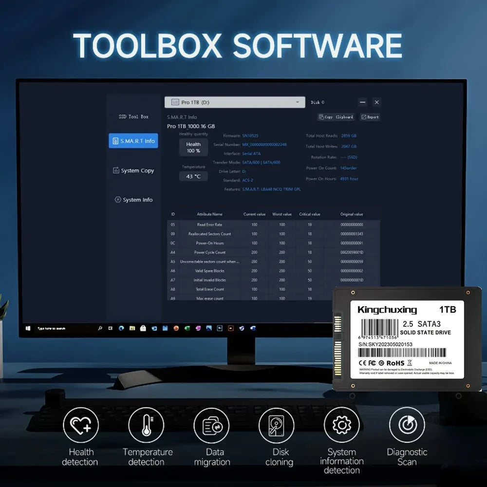 Kingchuxing SSD Sata3 2.5 Solid State Hard Disk 2TB 1TB 512GB 256GB UP to 550MB/s for Laptop Desktop