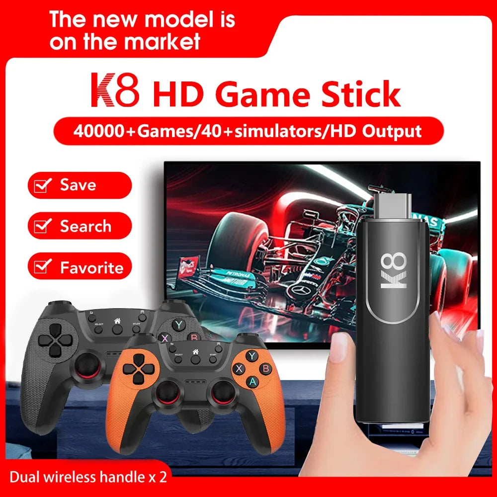 Velec K8 Max Game Stick Retro Video Game Console 64G 40000+ Games Dual Wireless 2.4G Controller Console for Kids Christmas Gift