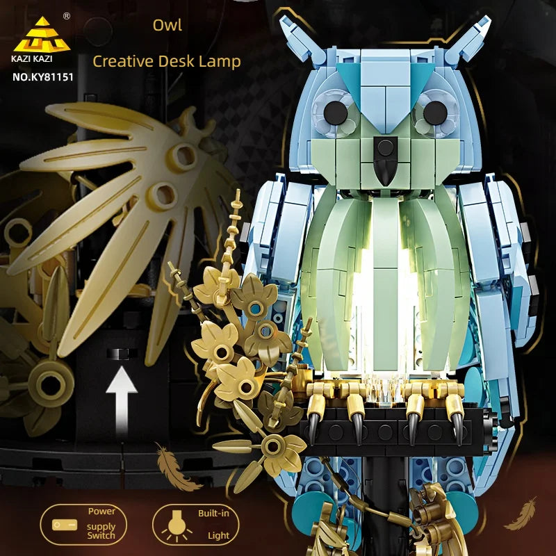 Owl Desk Lamp Building Blocks Creative Table Light Bird Ornament Decoration Figurine Christmas Birthday Gifts Adults Girls Boys