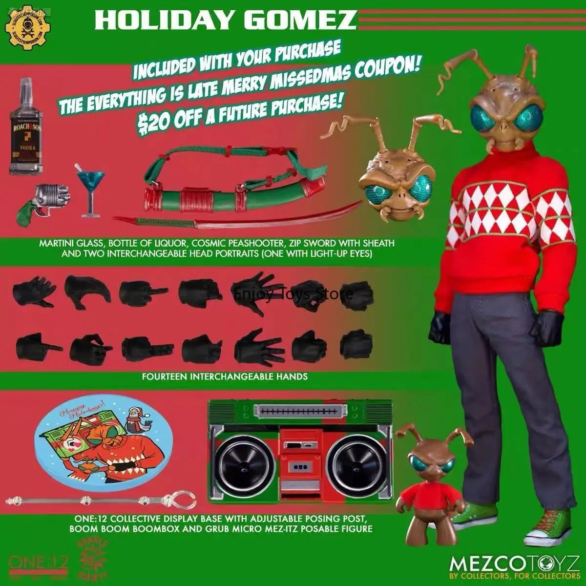 Auf Lager: Mezco Christmas Ant-Man – Gomez Gold Label Limited Deluxe Version, 6-Zoll (Maßstab 1:12) Stoff-Gliederfigur