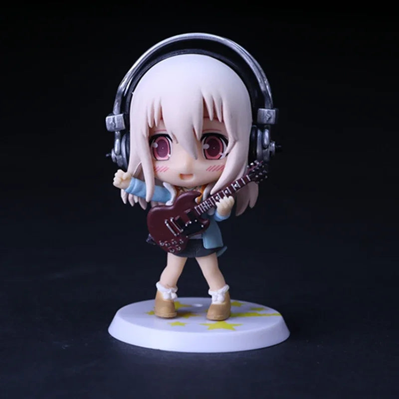 10CM Anime Figure Super Sonico Working Swimsuit Suit Chassis Q Version Model Dolls Toy Gift Collect Boxed Ornament PVC Material
