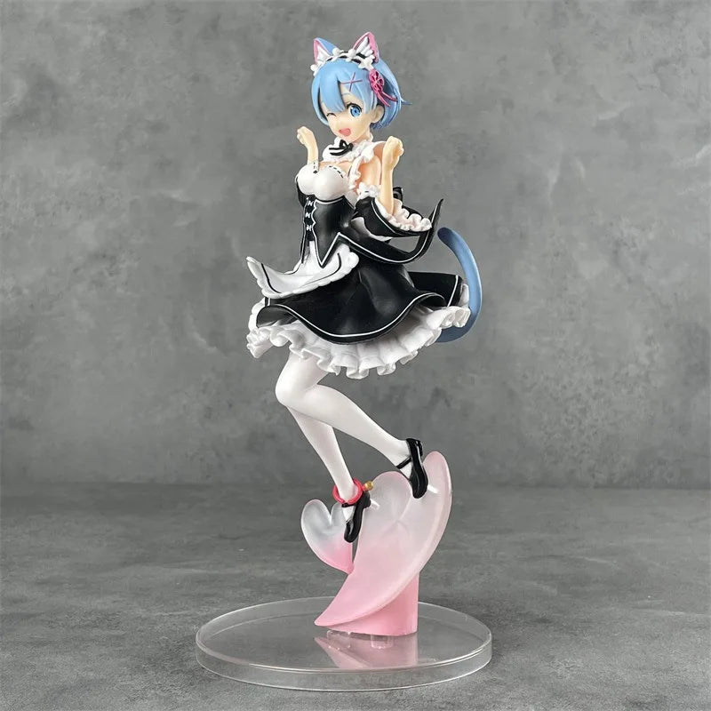 23cm Maid Blue Hair Cat Ears Cute Girl Skirt Anime Girl Figure Action Figure Adult Collectible Model Doll Birthday Gift