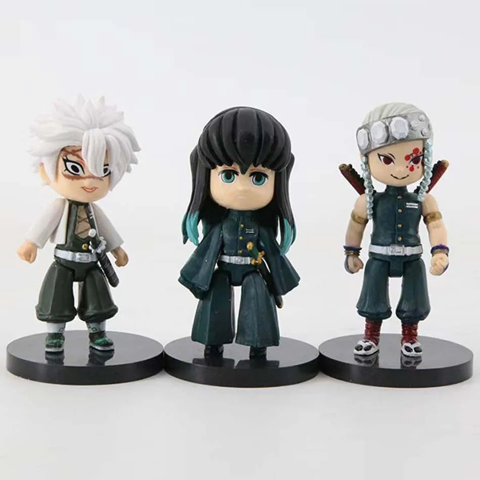 Set Demon Slayer Q Version Sitting Figure Toy Anime Kimetsu no Yaiba Tanjiro Nidouzi Inosuke Zenizu PVD Figurine Model Doll