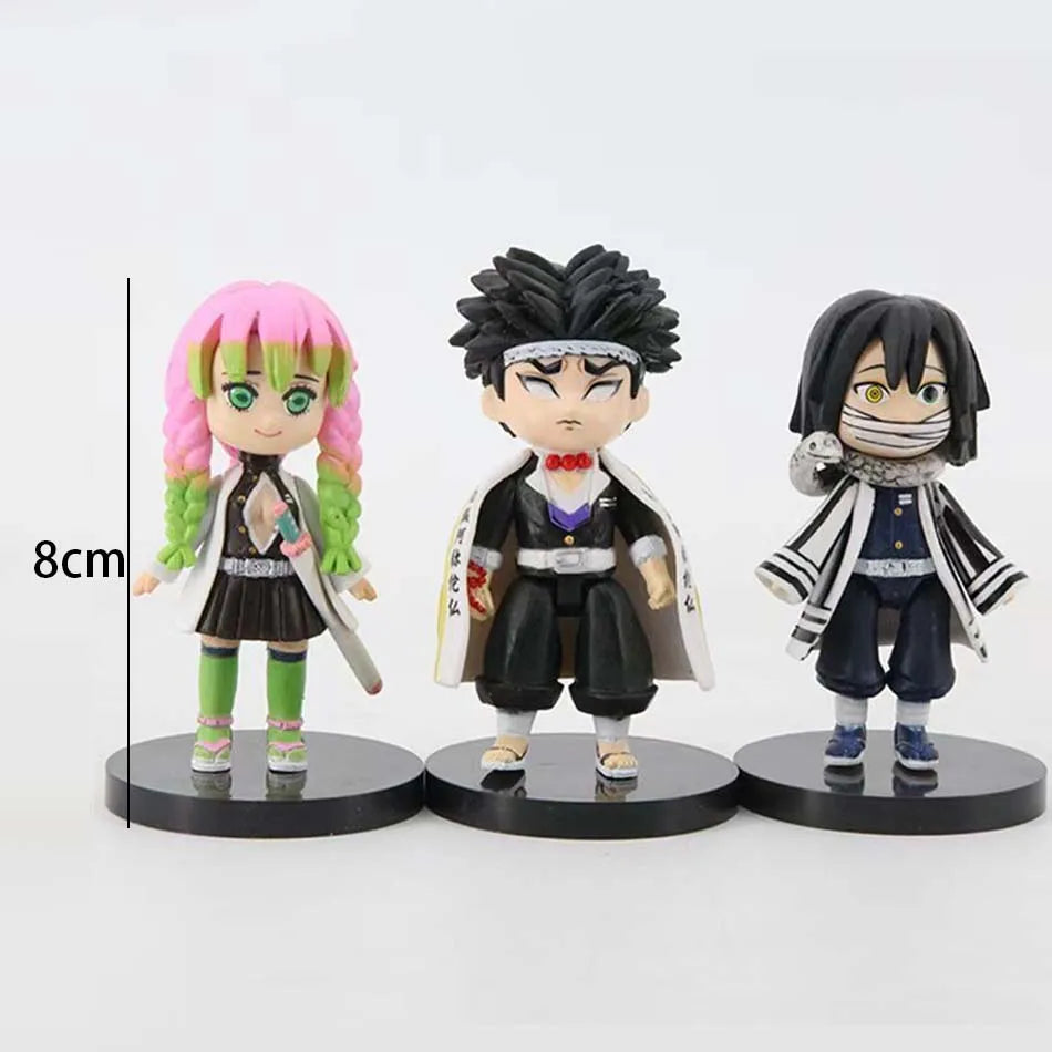 Set Demon Slayer Q Version Sitting Figure Toy Anime Kimetsu no Yaiba Tanjiro Nidouzi Inosuke Zenizu PVD Figurine Model Doll