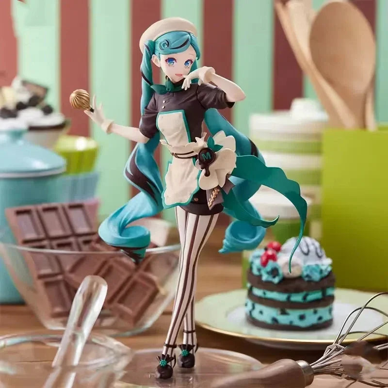 Hatsune Miku Dark Chocolate Bitter Pastry Chef Melty Cheerleading Anime Action Figure Desktop Ornaments Collectible Model Toy