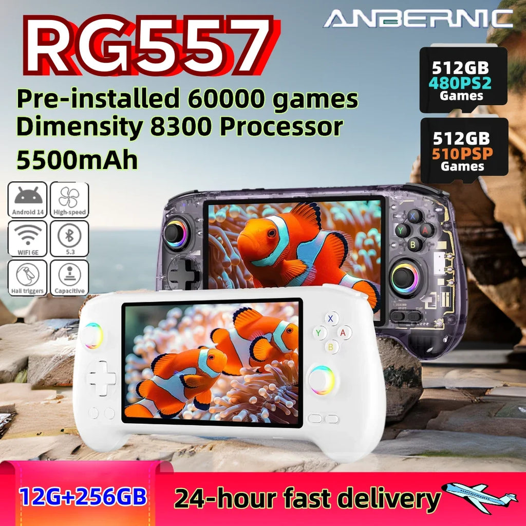 ANBERNIC RG557 RG 557 Retro Handheld Game Console Video Game Consoles 5.48"AMOLED Screen Android 14 Wifi 12G+256G PSP PS2 Gift