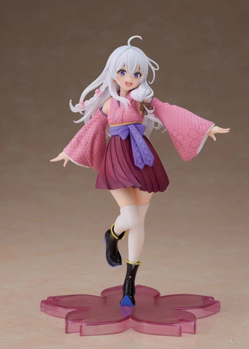 20CM Anime Wandering Witch: The Journey Elaina Figure PVC Cute Standing On One Foot Kimono Knee Socks Model Toys Ornaments Gifts