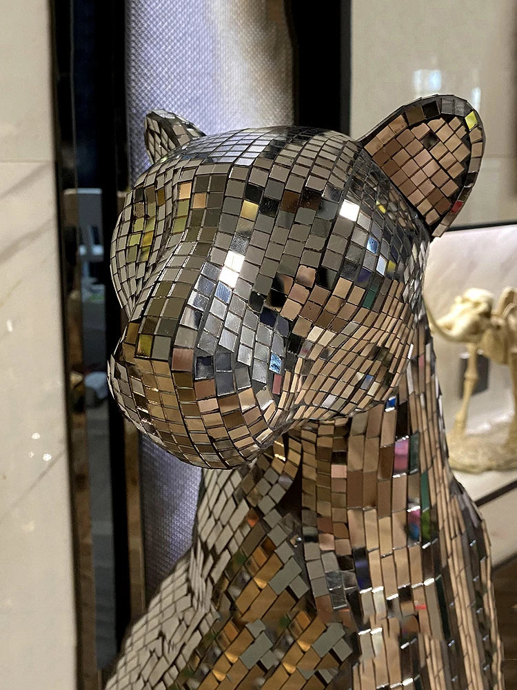 Leopard Sculpture Ornament, Glitter Glass Leopard Statue, Animal Cheetah Crafts, Nordic Room Decoration, Artwork Gift,Customized