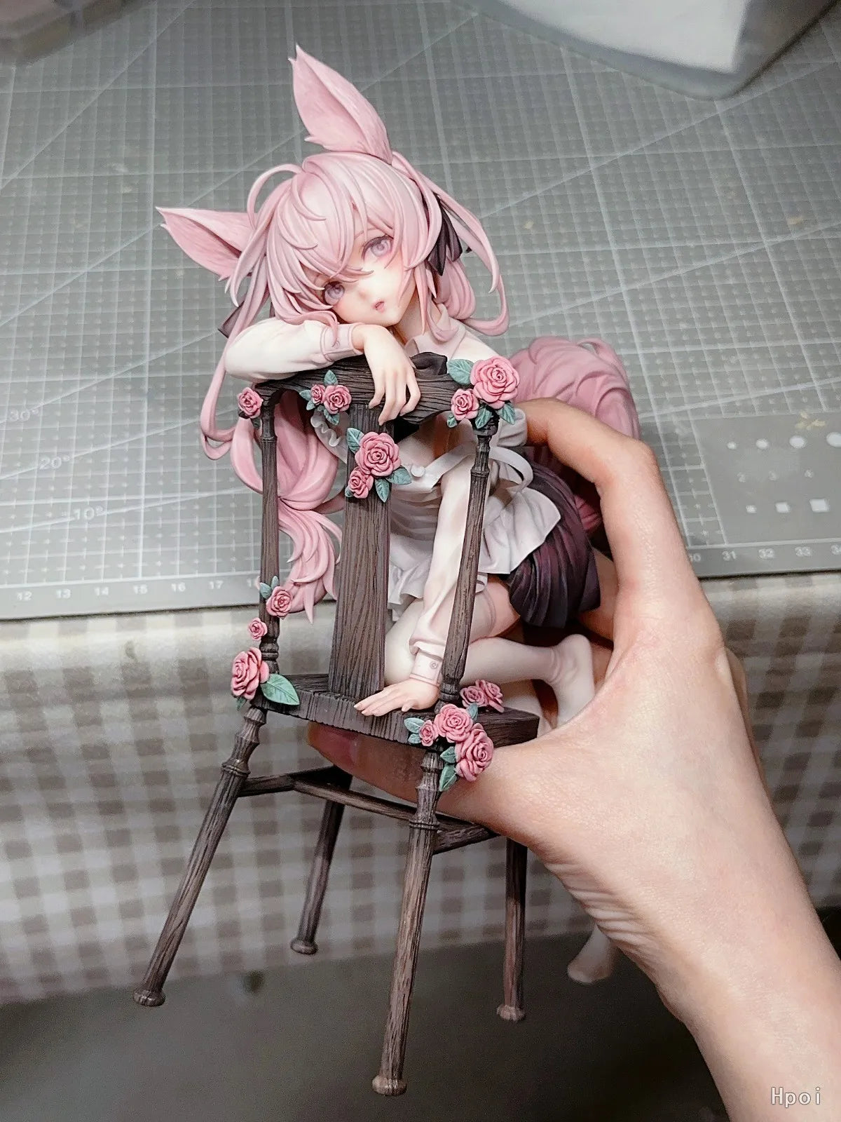22CM Anime Rabbit Flova Figure 1/7 Stool Kneeling Scene Matching Model Toy Gift Collection Aciton Figure Rabbit Ears Ver PVC