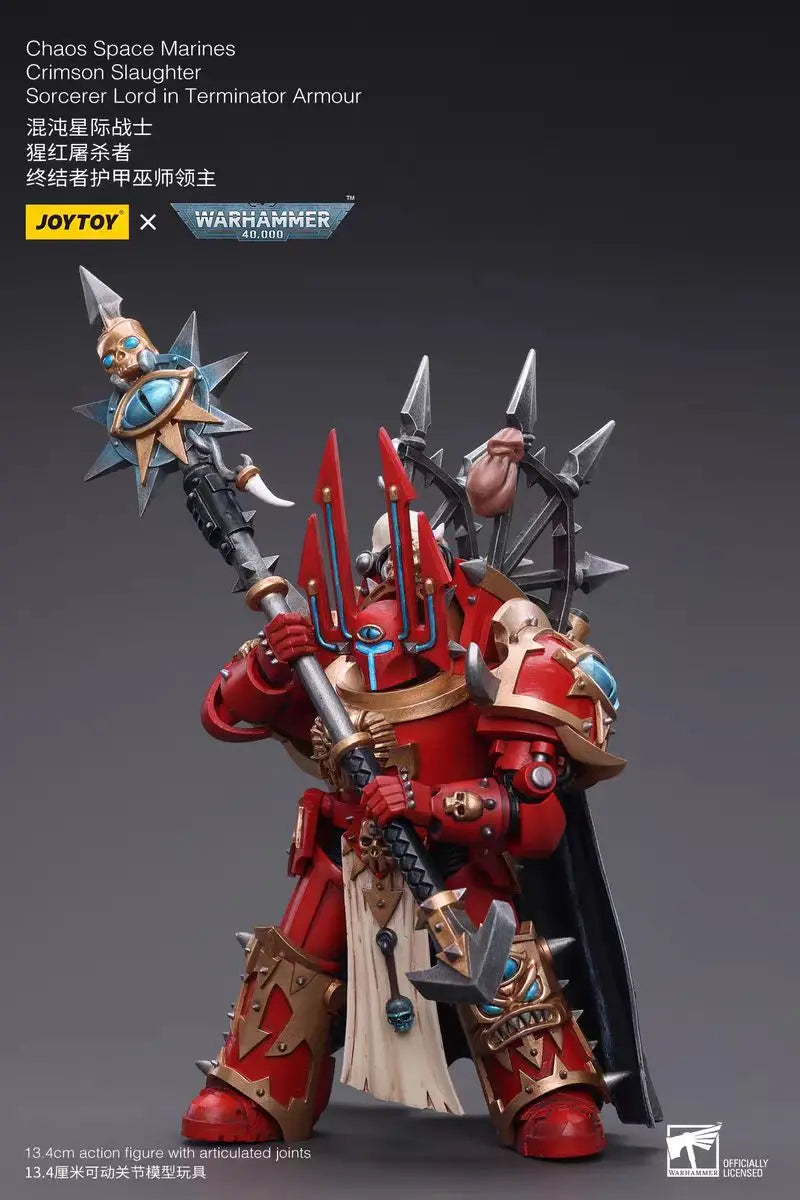 【In Stock】JOYTOY Warhammer 40K Chaos Space Marines Crimson Slaughter Sorcerer Lord in Terminator Armour 1/18 Anime Figure Toy