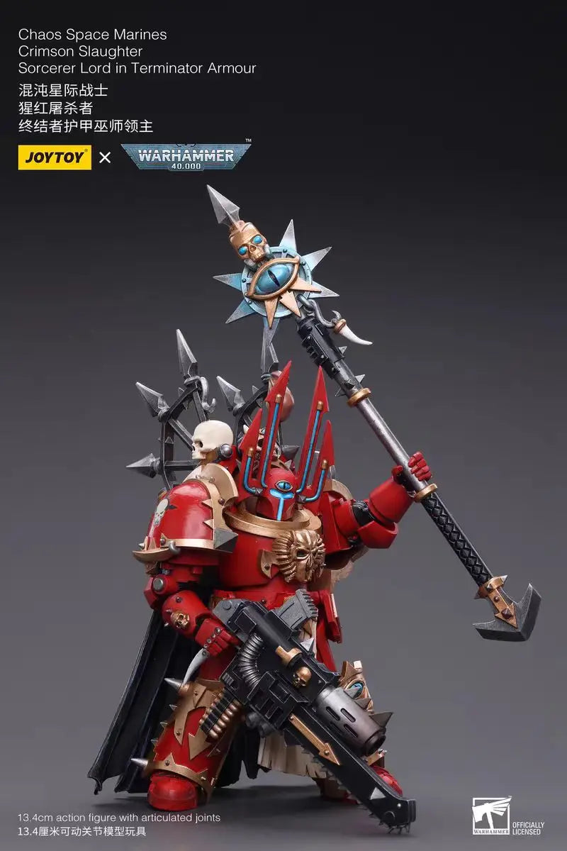 【In Stock】JOYTOY Warhammer 40K Chaos Space Marines Crimson Slaughter Sorcerer Lord in Terminator Armour 1/18 Anime Figure Toy