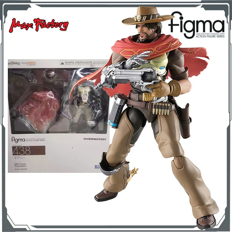 Max Factory Figma #438 McCree-155mm PVC/ABS Doll Removable Red Cape Flashbang+Peacekeeper Parts All-Ages Movable Action Figure