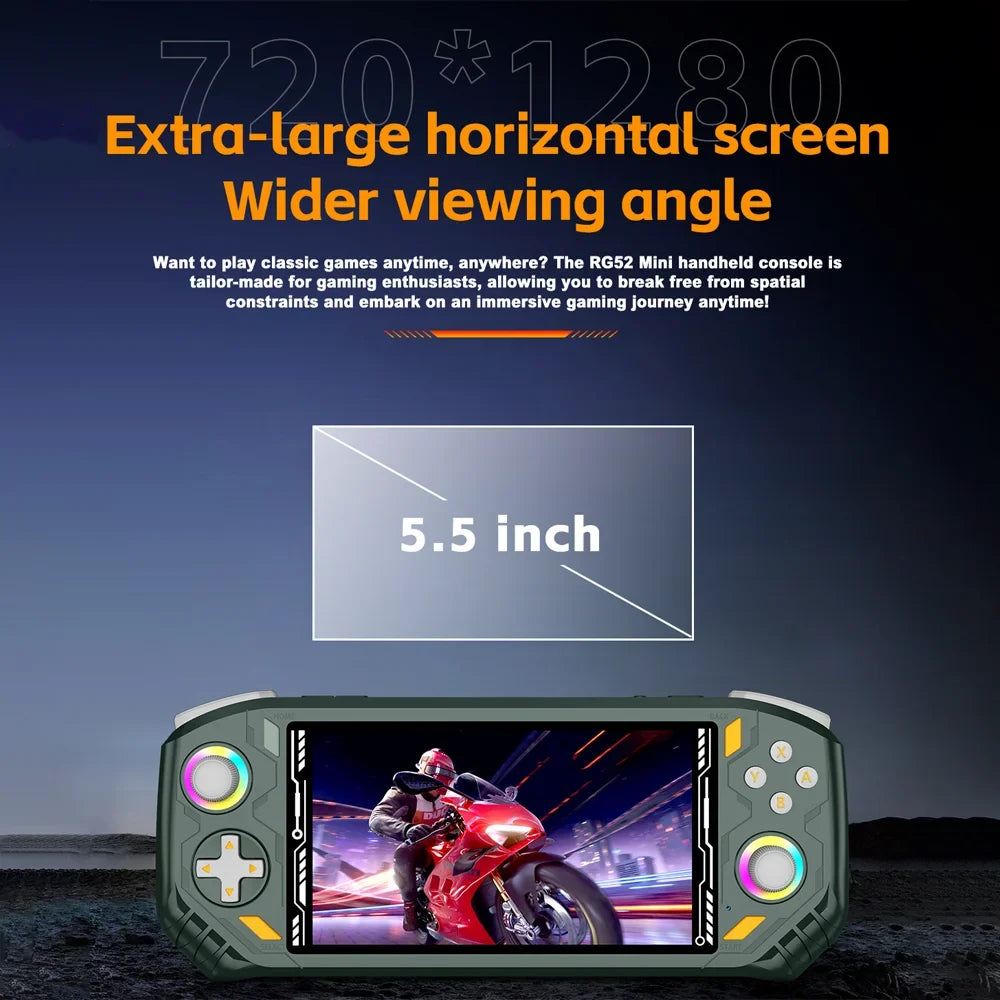 RG52 Mini Gaming Console Compatible with PSP Retro Portable Gaming Device RK3562 Chipset 5.5-inch Screen Supports WiFi and Bluet