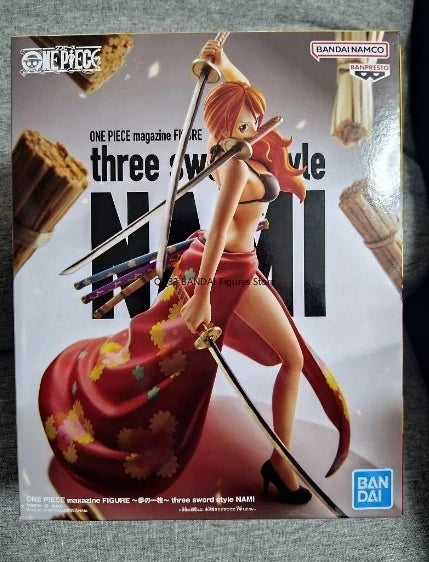 BANDAI Original ONE PIECE MAGAZINE Three Sword Style Nami Anime Action Figures Collectible Ornaments Model Gift