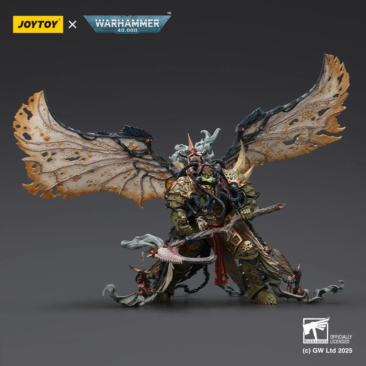 JOYTOY Warhammer 40K Action Figure Mortarion Daemon Primarch of Nurgle with Ancient weapons The Lantern and Silence Model Toys