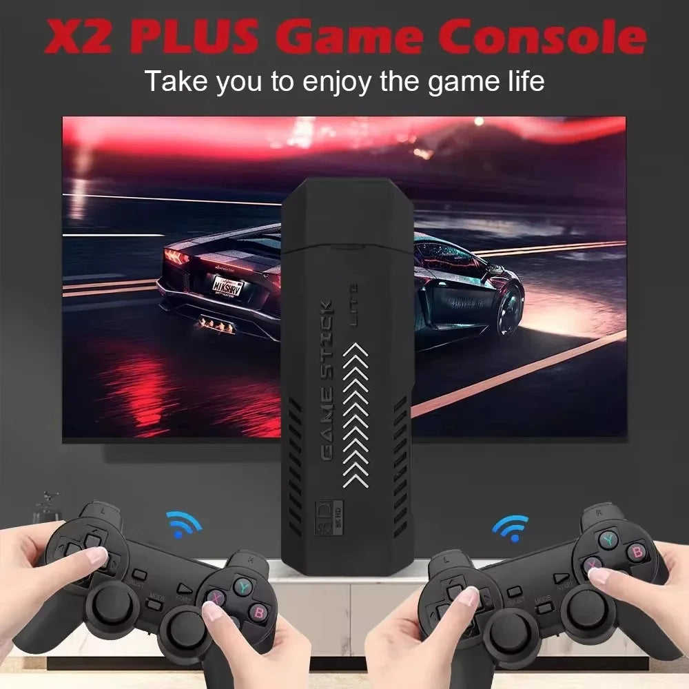 X2Plus Retro Video Game Stick 4K HD 3D 64GB 30000+ Games Multi-Emulator Wireless Controller for PS1/N64