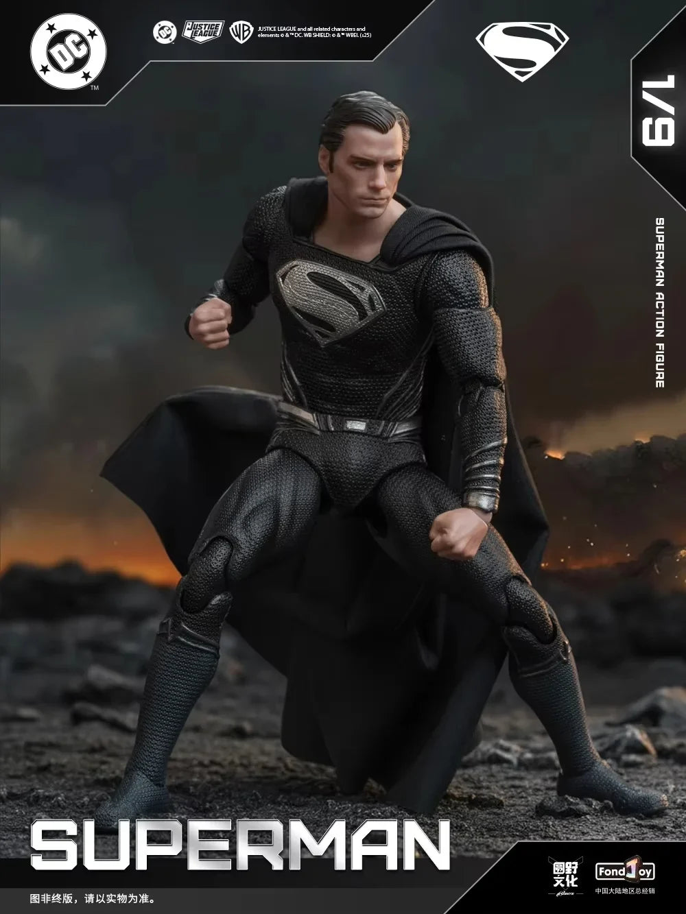 Genuine FondJoy Black Superman 2.0 Action Figure DC Zack Snyder'S Justice League Figures 1/9 Super Man PVC Model Doll Toy Kid