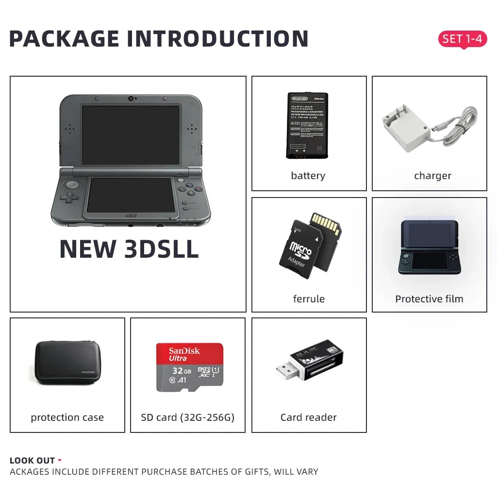 Refurbished original NEW 3DSLL handheld game console supports 3D games and is equipped with 32G/64G/128G/256G TF cards