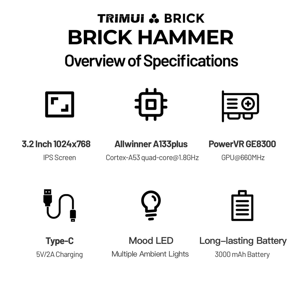 AMPOWN TRIMUI BRICK HAMMER Handheld Game Console Retro Video Games 3.2'' IPS Screen Full Metal CNC Linux System Portable Gaming