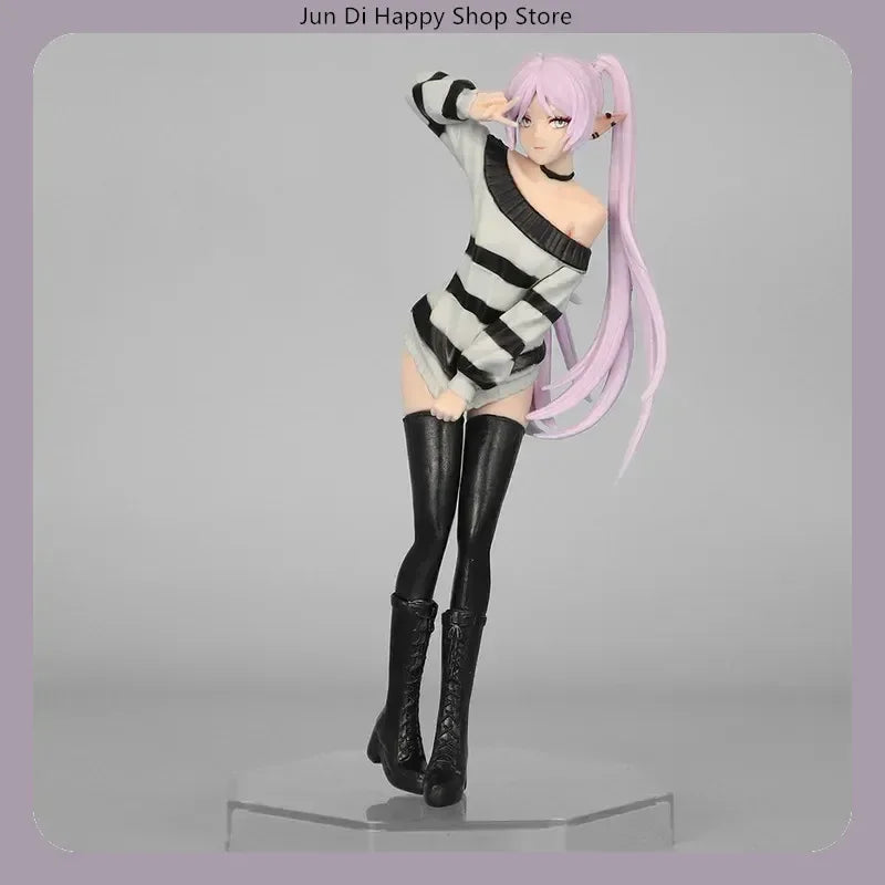 18.5cm Anime Collectible Figure - Frieren Beyond Journey'S End Casual Striped Outfit Victory Pose Pvc Model Statue Desktop Gift