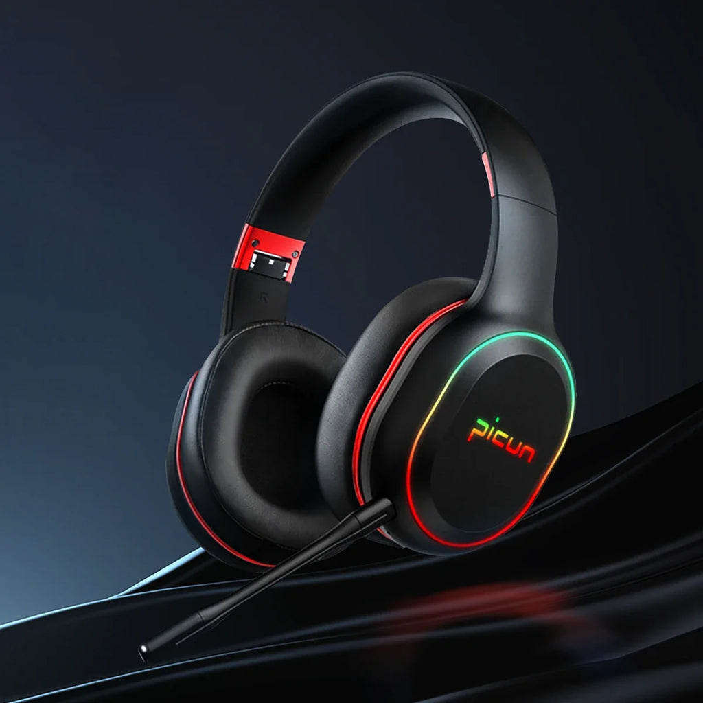 Picun P80X Gaming Headphones Wireless Headset With Mic RBG Light Vibration Bluetooth Hi-Fi Earphone For PS4 PS5 PC Switch 30H