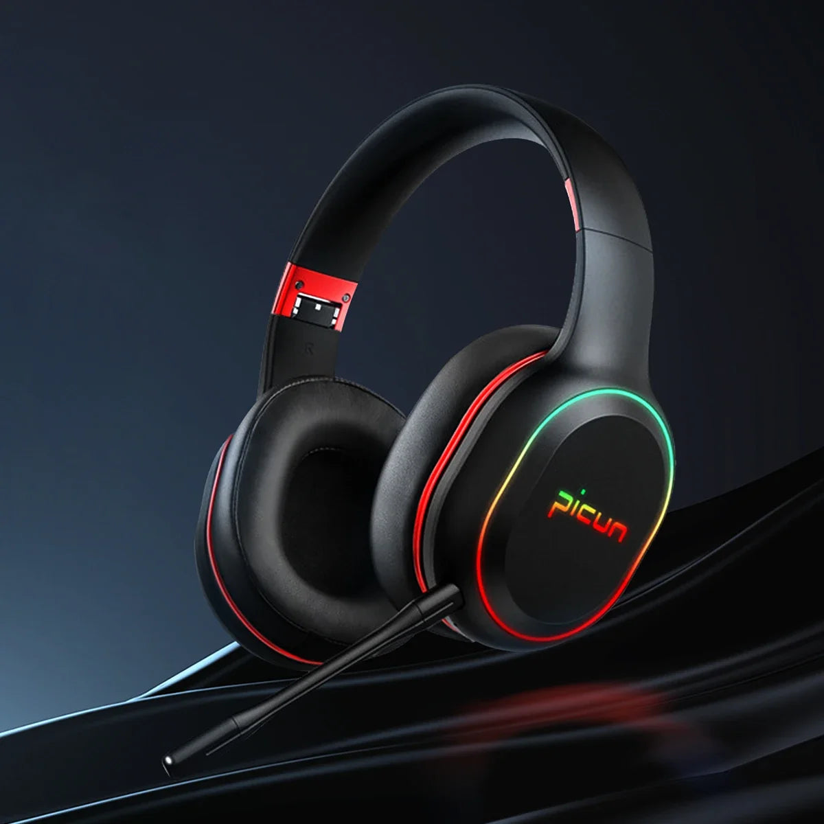 Picun P80X Gaming Headphones Wireless Headset With Mic RBG Light Vibration Bluetooth Hi-Fi Earphone For PS4 PS5 PC Switch 30H