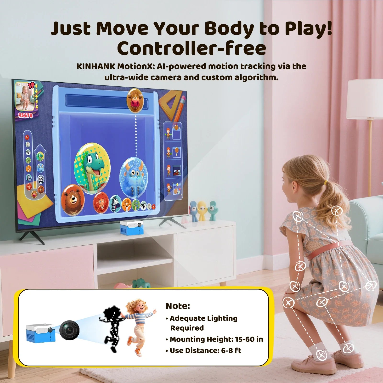 KINHANK MotionX Video Game Consoles with 30+Games for Kids & Families,Continuous Updates,Plug & Play Indoor Active Play System