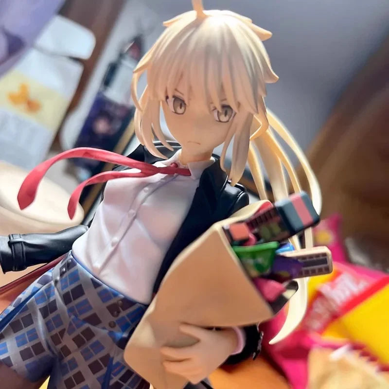 Fate Series Artoria Heroic Travel Outfit Figure Toy Crown Designated King Arthur Miniature Doll Dumb Swordsman Table Ornament