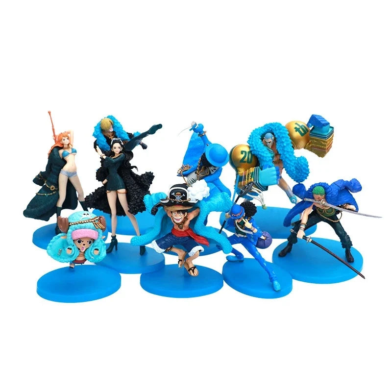 One Piece 20th Anniversary Anime Figures Blue Clothes Luffy Nami Robin Zorro Action Figure Collection Model Toys Birthday Gifts