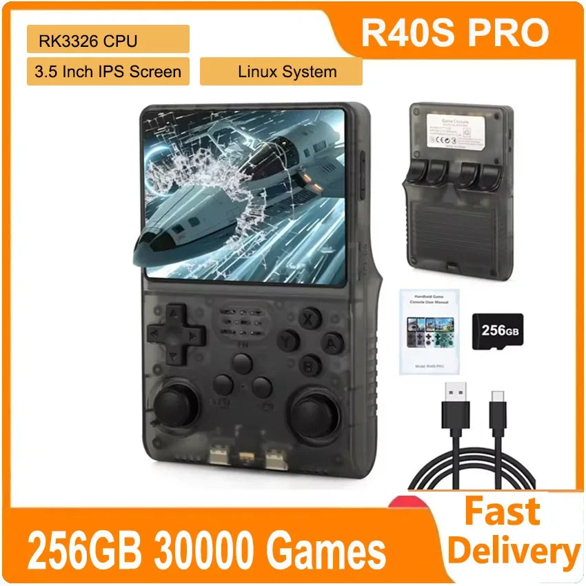  R40S Pro 30000 Games Retro Handheld Game Console 3.5 Inch IPS Screen Portable Pocket Video Player 256GB Games Kid Gift