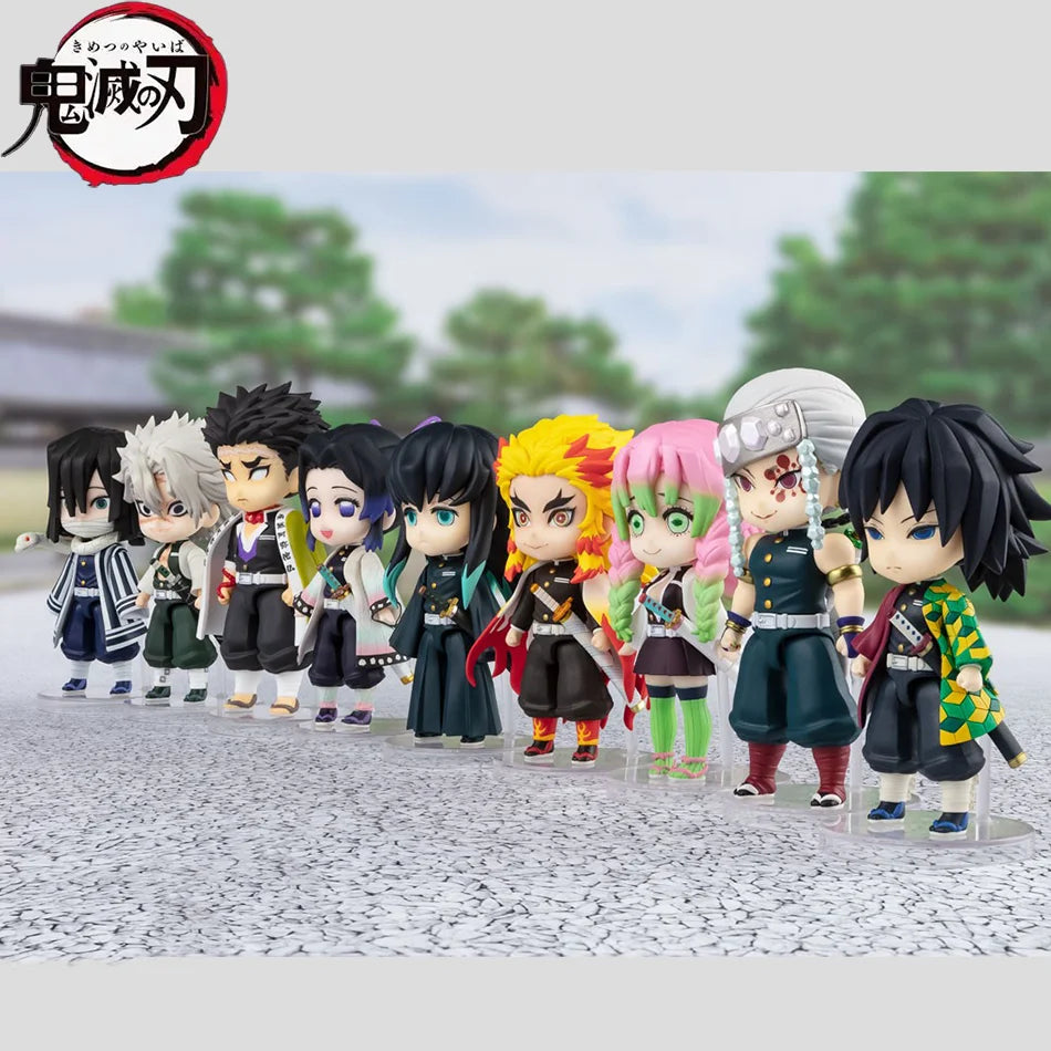 9pcs Set Q Version Demon Slayer Sitting Ghost Doll Tanjiro Nidouzi Inosuke Zenizu Figure Action Figure Movie Model kid Toy Gifts