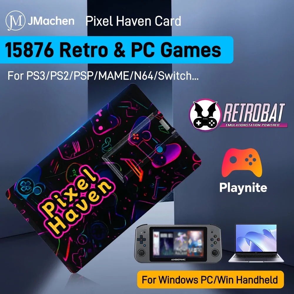 Playnite&Retrobat Memory Card With 15876 Games Plxel Haven Card For N64/PS3/PS2/Switch For Steam Deck/ROG Ally/Win Handheld/PC