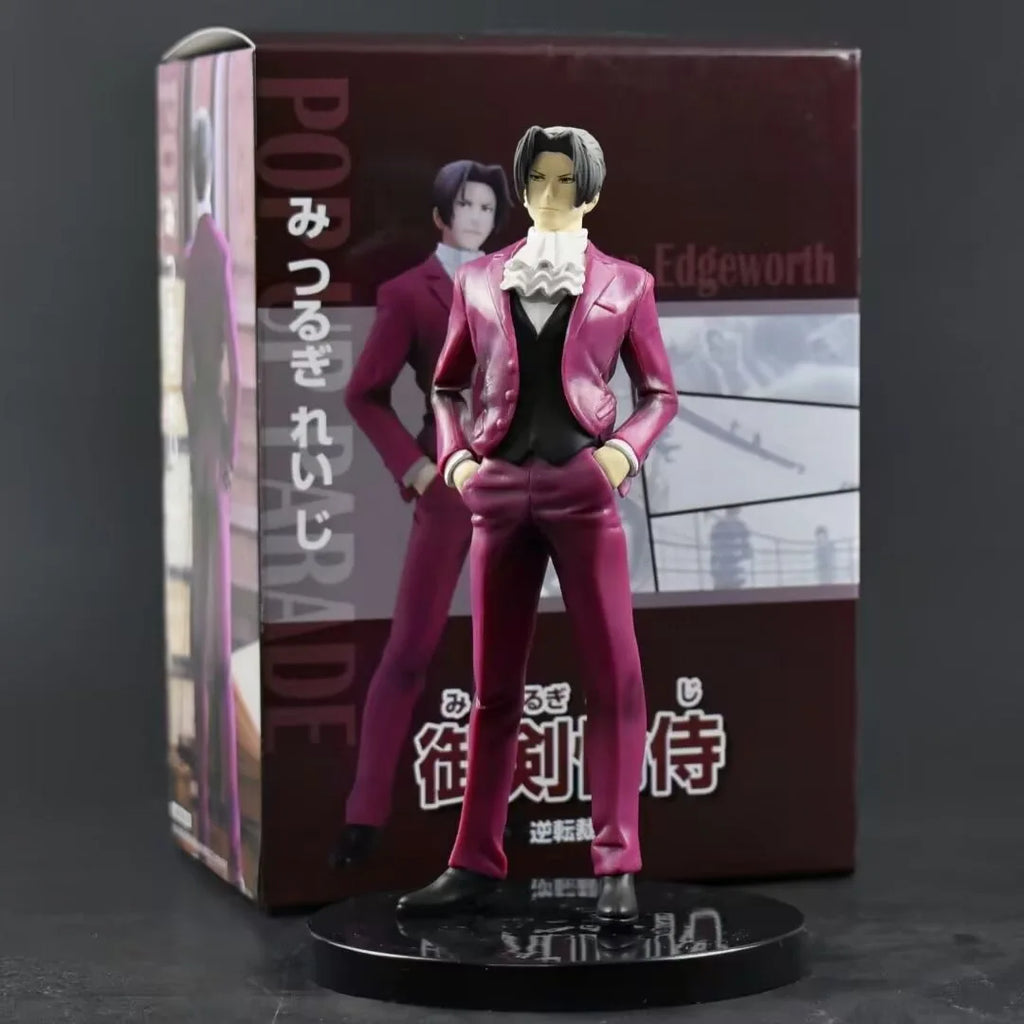 18CM Anime Gyakuten Saiban Mitsurugi Reiji Figure Game Doll Toy Model Doll Standing Naruhodo Ryuichi Aciton Figure PVC