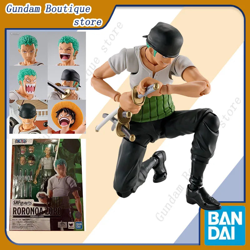 Bandai Genuine SHF ONE PIECE Roronoa Zoro -ROMANCE DAWN- 15cm Anime Action Figure Collectible Model Toys Ornaments Gift Children