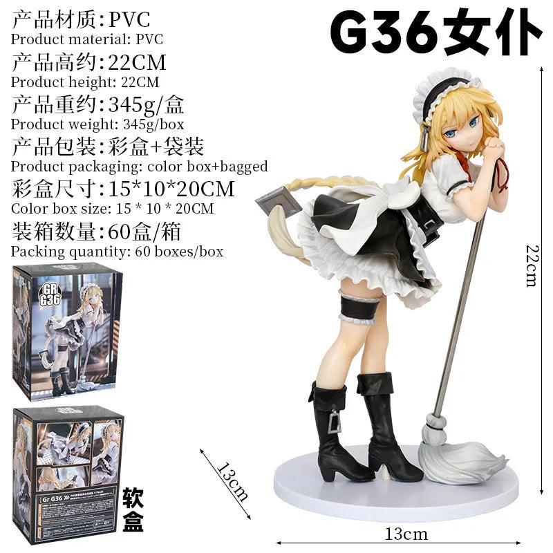 22CM Anime Game Girls Frontline G36 Maid Broom Dress Up Standing Model Toy Gift Collection Action Figure PVC Boxed