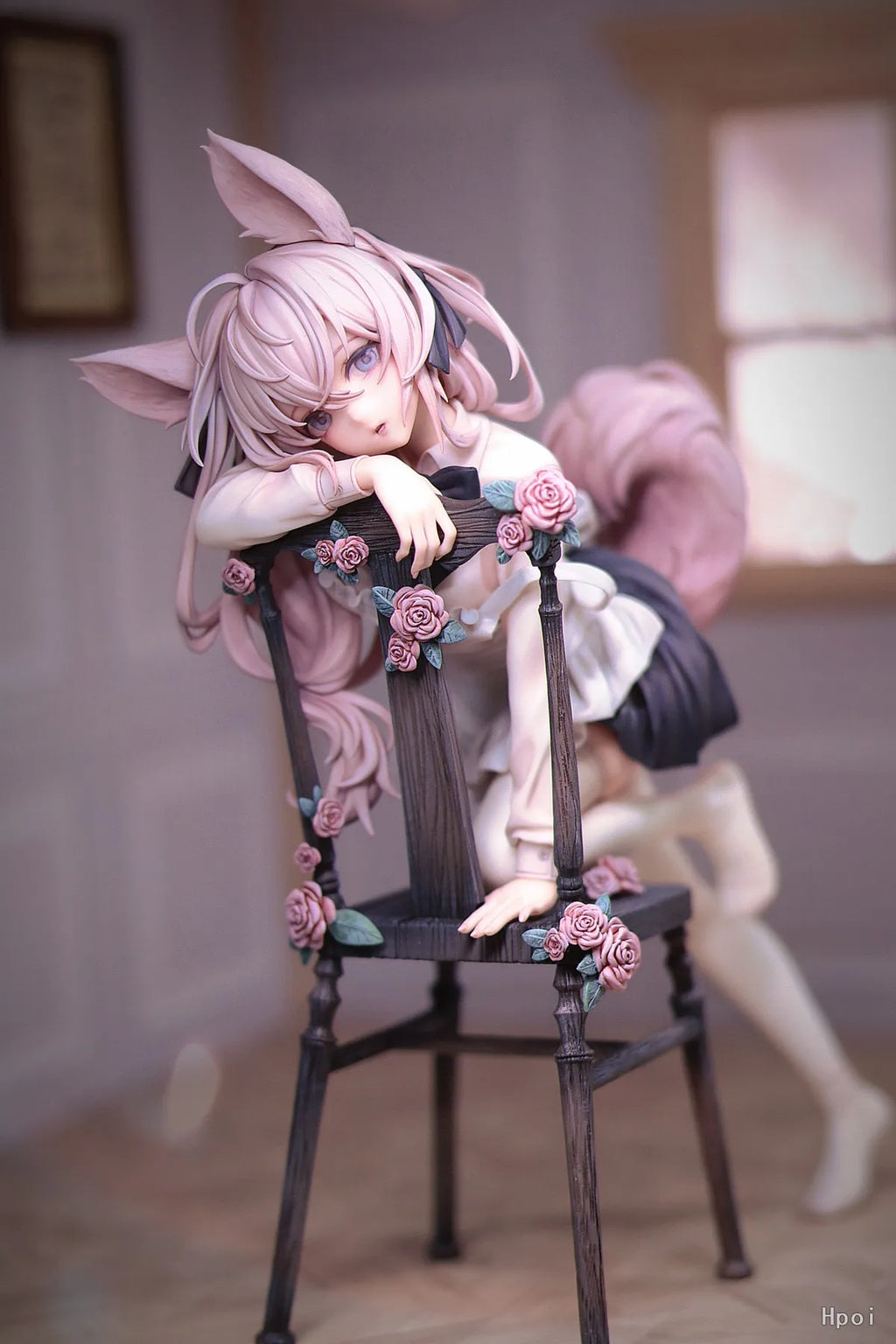 22CM Anime Rabbit Flova Figure 1/7 Stool Kneeling Scene Matching Model Toy Gift Collection Aciton Figure Rabbit Ears Ver PVC
