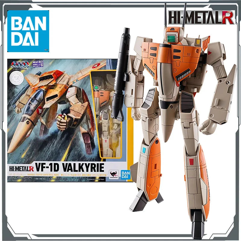 Bandai Original HI-METAL R Macross VF-1D Valkyrie Anime Action Figures Toys for Boys Christmas Gift Collectible Model Ornaments