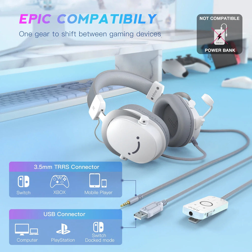 FIFINE USB Gaming Headset with 7.1 Surround Sound/3.5mm Jack/Microphone,Over-Ear Wired Headphone for PC PS4/5 Xbox Ampligame H9W
