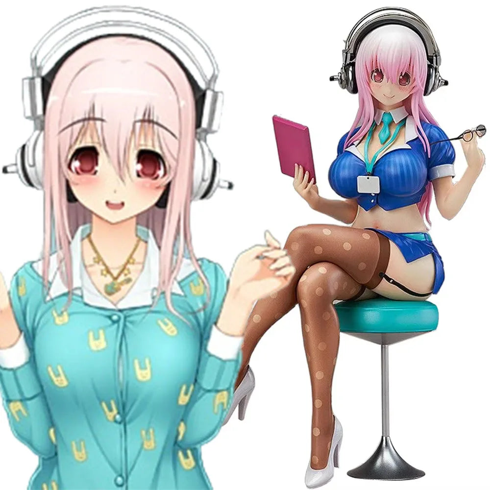 18CM Anime Super Sonico Figure Sitting Position Animation Model Toys Gifts Collection Desktop Decorations Ornaments 1/7 Ol Ver