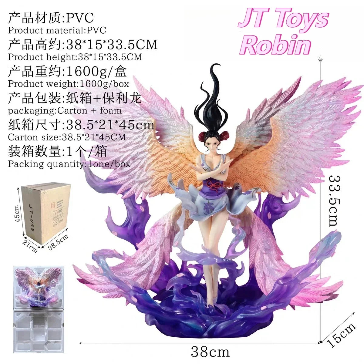 JT Toys One Piece Nico Robin Six Wings Angel Action Figure Statue Full Painted PVC Model Collectible Premium Desk Decor Gift Toy