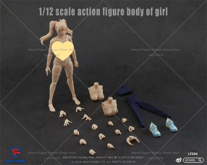 CRAZY FIGURE LT004 1/12 Scale Fashion Model Female Joint Body Flexible Posture Blue Sweatpants Fit 6-inch Action Figure For Gift