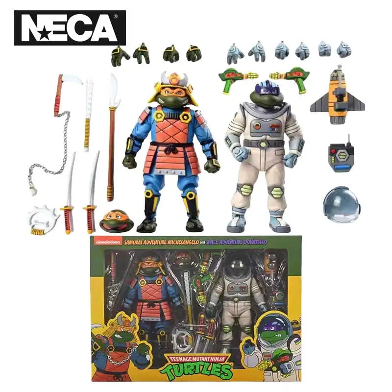 NECA 54345 Toys Teenage Mutant Ninja Turtles Cartoon Action Figure 2 Pack Space Adventure & Samurai Turtles 18 cm Original Doll