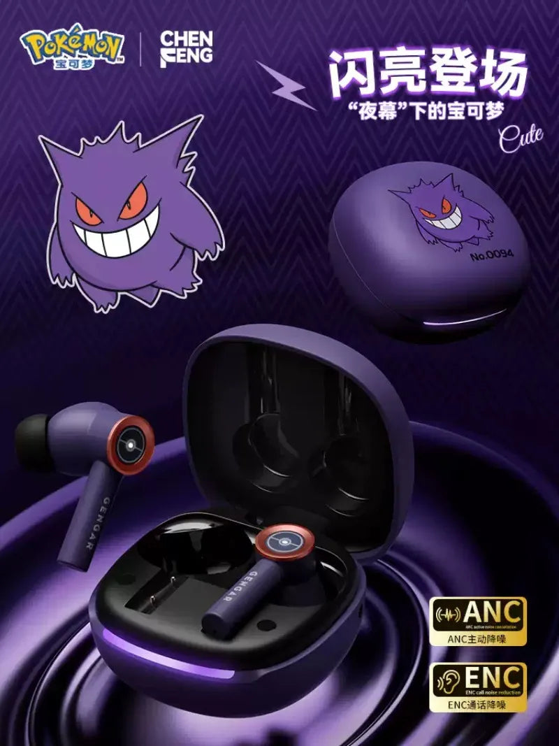 Genuine Pkm Gengar Anime Bluetooth Wireless Headset Ear clip type Gaming stereo sports headphones High Endurance Trendy Gifts