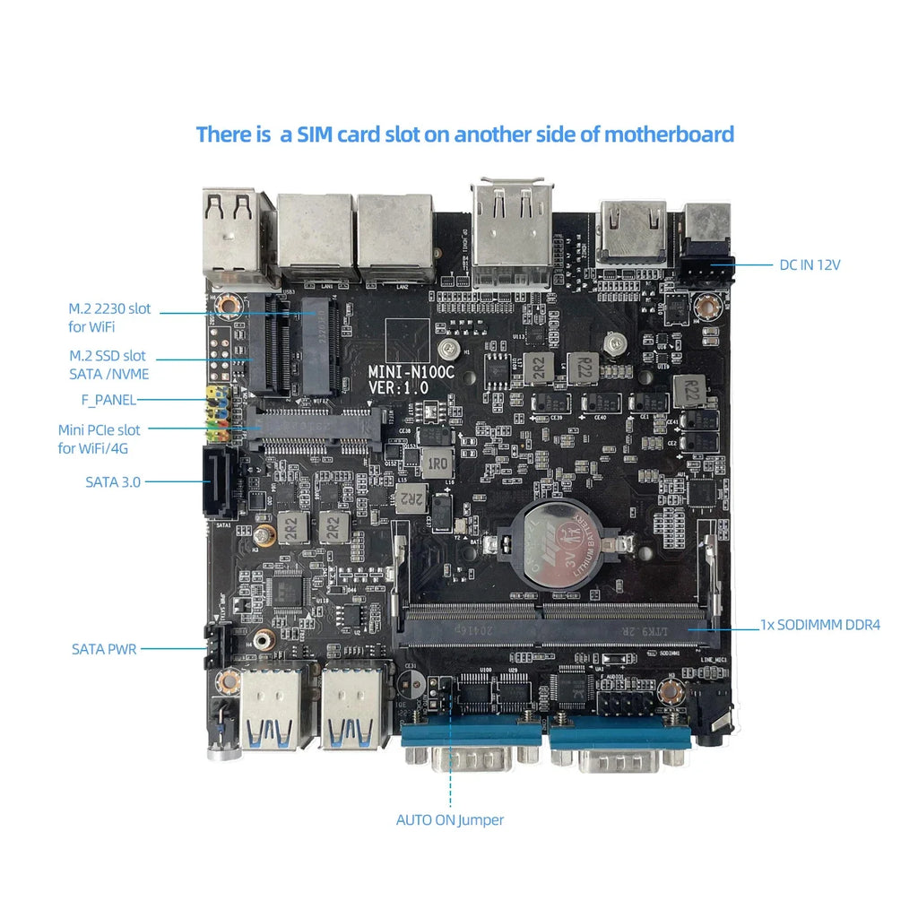 Intel N150 Fanless IoT Mini Industrial PC 2x Serial Ports RS232 2x Ethernet 2xHDMI 1xDP 6xUSB WiFi 4G Modem Windows11/10 Ubuntu