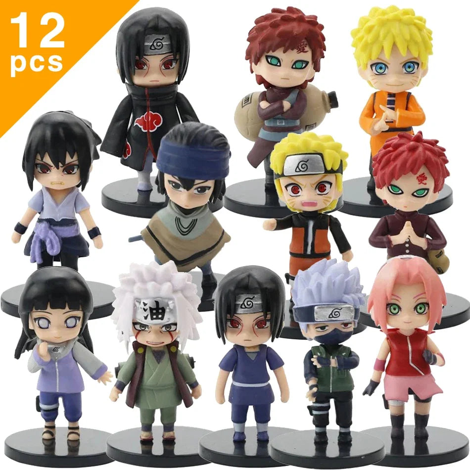 12pcs/Set Anime Q Version Naruto Shippuden Hinata Sasuke Itachi Kakashi Gaara Figure PVC Figures Toys Dolls Kid Christmas Gifts