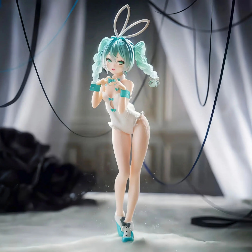 28cm Hatsune Miku Anime Girl Figures Cartoon White Silk Rabbit Girl Miku Figurines Car Decoration Doll Model Kids Toys Fans Gift