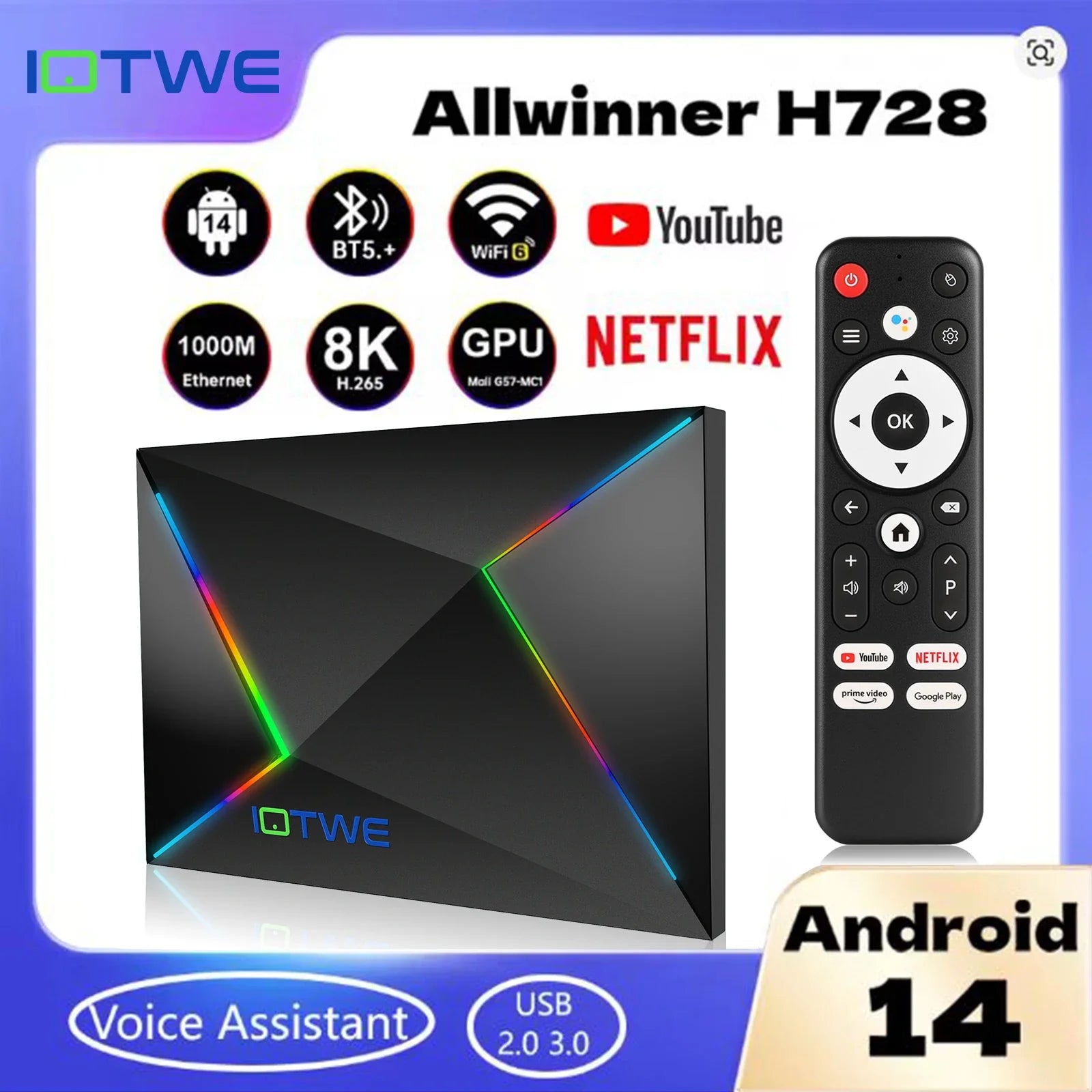 New Smart TV BOX Android 14.0 4GB+128GB Ethernet 1000M 5G WIFI6 USB3.0 HDMI Netzwerk Media Player Octa Core Buletooth 5.0 2025