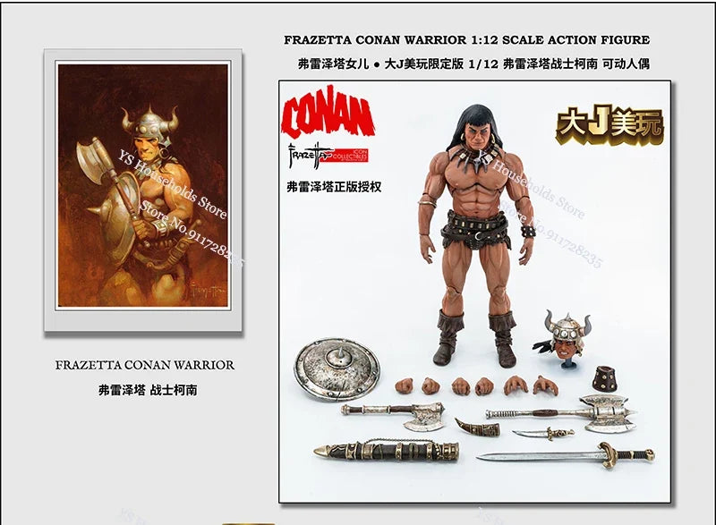 Frazettagirl 1/12 Collectible Destroyer Conan Warrior Action Figure Different Helmet Sword Model Design 6" Full Set Male Soldier