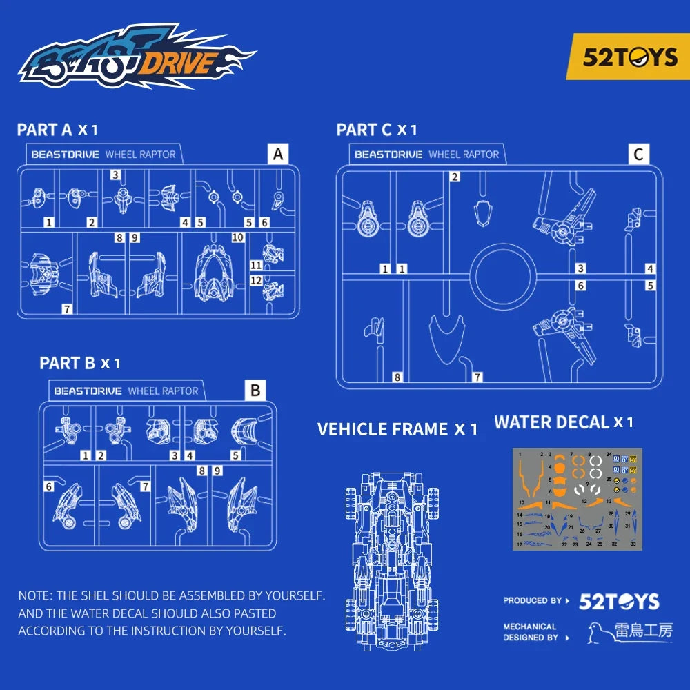 52TOYS BeastDrive BD-01 WHEEL RAPTOR Velociraptor Model Kit，Deformation Robot, Converting Toys, Action Figure, Collectible Toys