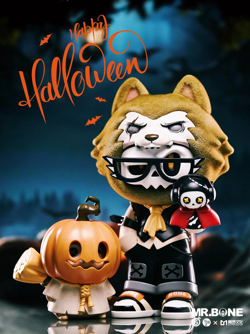 MR.BONE - Trick-or-Treating and Ghost Hunting Limited Edition 21cm High-Grade Resin Dirty Dog Trendy Toy Desktop Decoration Cute